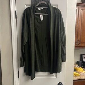 Dark Green Open Front Cardigan